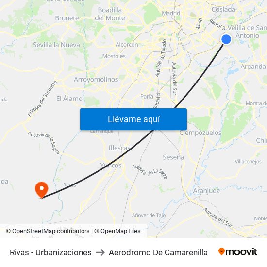 Rivas - Urbanizaciones to Aeródromo De Camarenilla map