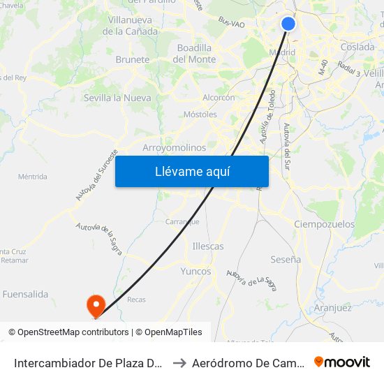 Intercambiador De Plaza De Castilla to Aeródromo De Camarenilla map