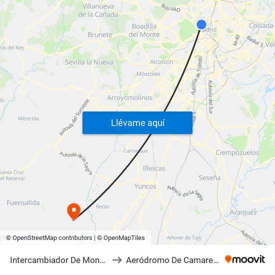 Intercambiador De Moncloa to Aeródromo De Camarenilla map