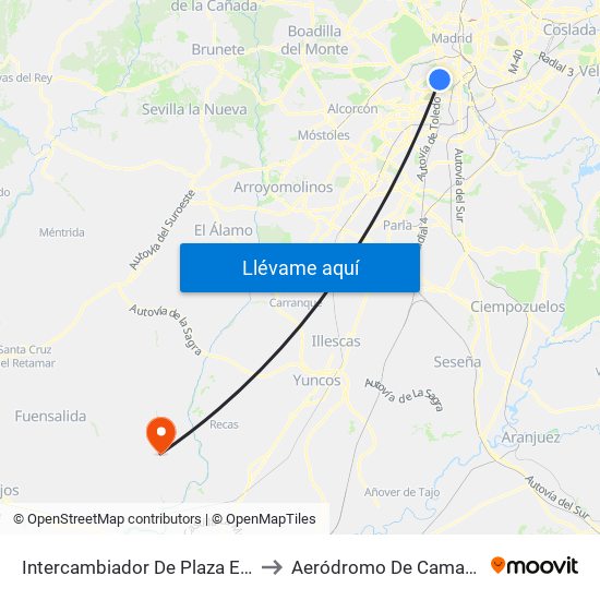Intercambiador De Plaza Elíptica to Aeródromo De Camarenilla map