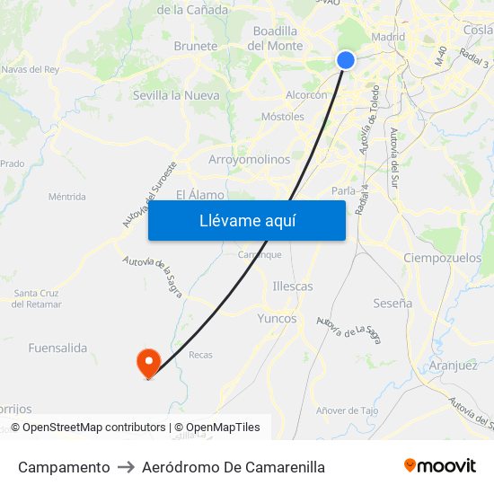 Campamento to Aeródromo De Camarenilla map