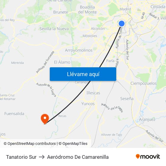 Tanatorio Sur to Aeródromo De Camarenilla map
