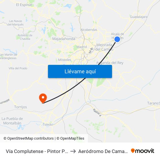 Vía Complutense - Pintor Picasso to Aeródromo De Camarenilla map