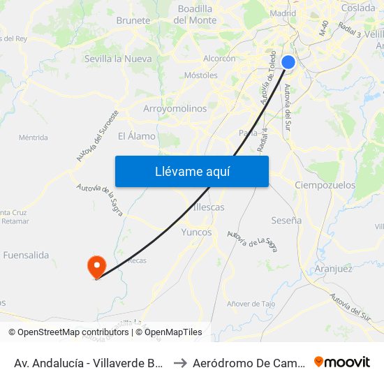 Av. Andalucía - Villaverde Bajo Cruce to Aeródromo De Camarenilla map