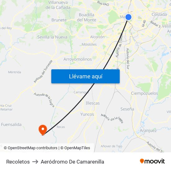 Recoletos to Aeródromo De Camarenilla map