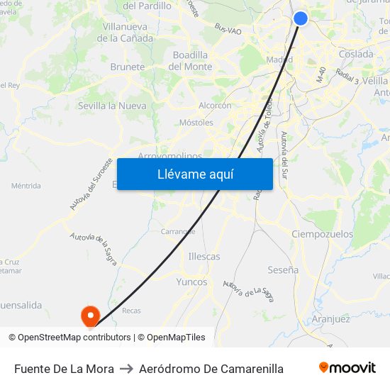 Fuente De La Mora to Aeródromo De Camarenilla map