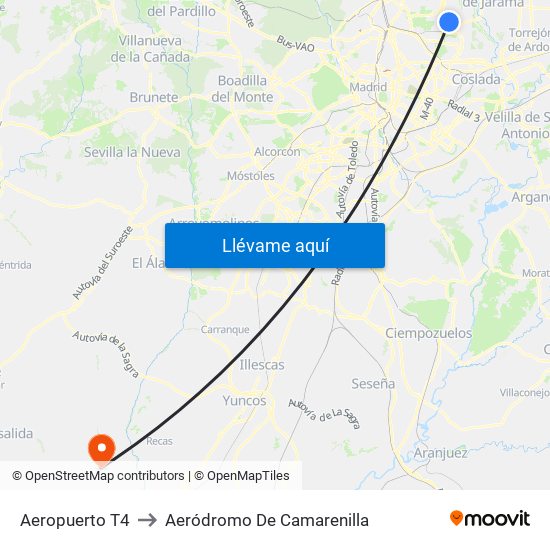 Aeropuerto T4 to Aeródromo De Camarenilla map