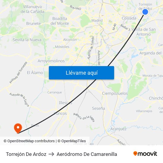 Torrejón De Ardoz to Aeródromo De Camarenilla map