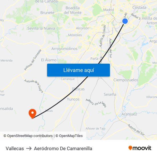 Vallecas to Aeródromo De Camarenilla map