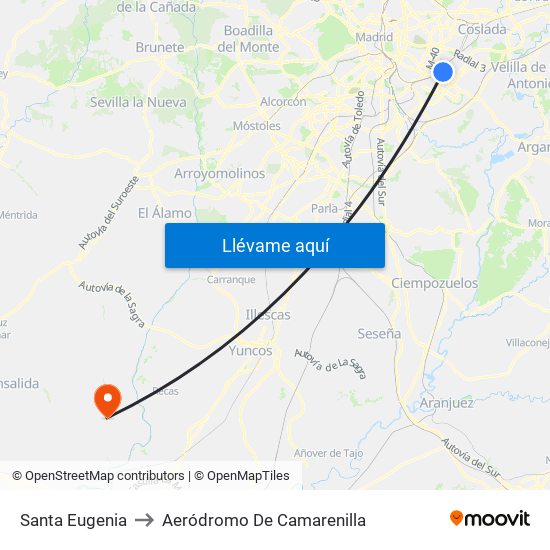 Santa Eugenia to Aeródromo De Camarenilla map