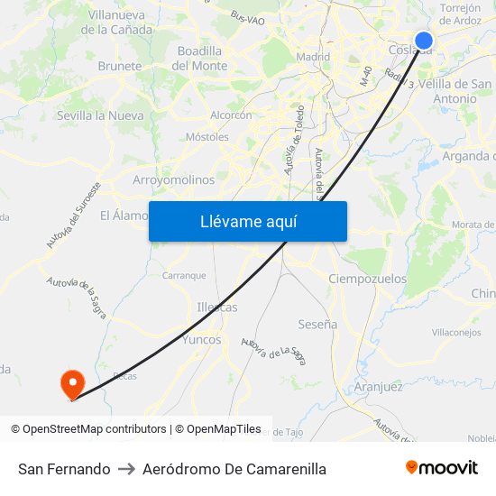San Fernando to Aeródromo De Camarenilla map