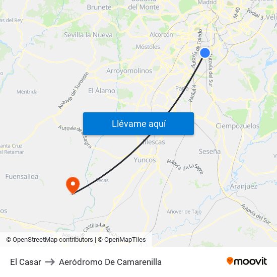 El Casar to Aeródromo De Camarenilla map