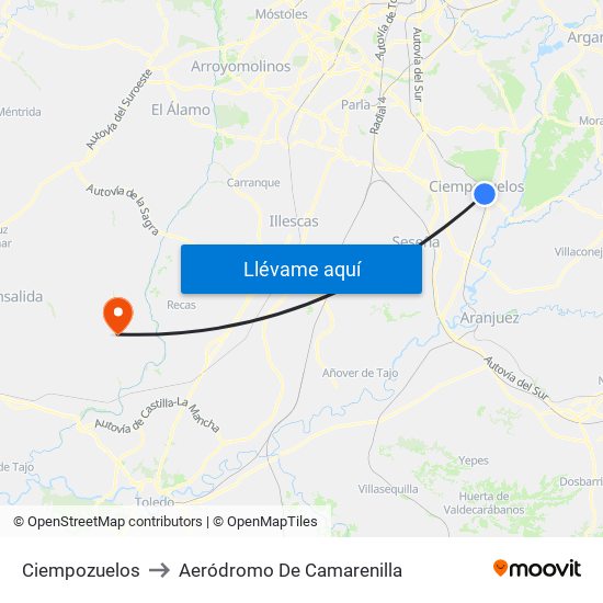 Ciempozuelos to Aeródromo De Camarenilla map