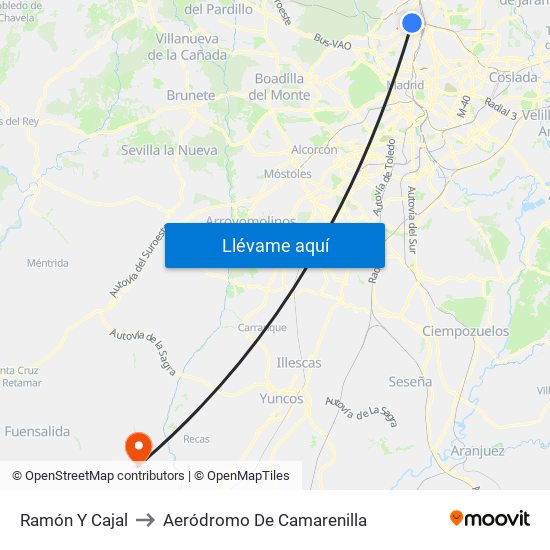Ramón Y Cajal to Aeródromo De Camarenilla map