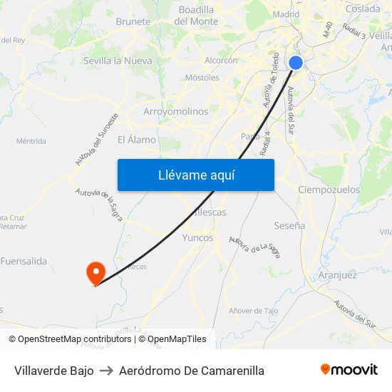 Villaverde Bajo to Aeródromo De Camarenilla map