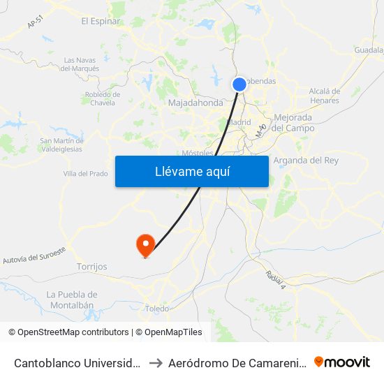 Cantoblanco Universidad to Aeródromo De Camarenilla map