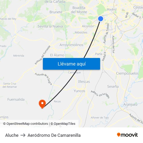 Aluche to Aeródromo De Camarenilla map