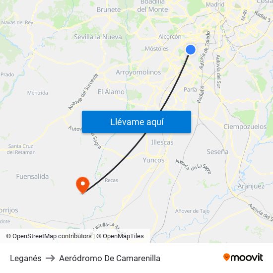 Leganés to Aeródromo De Camarenilla map