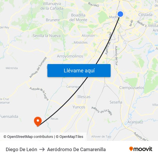 Diego De León to Aeródromo De Camarenilla map