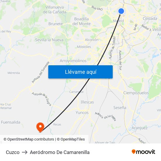 Cuzco to Aeródromo De Camarenilla map