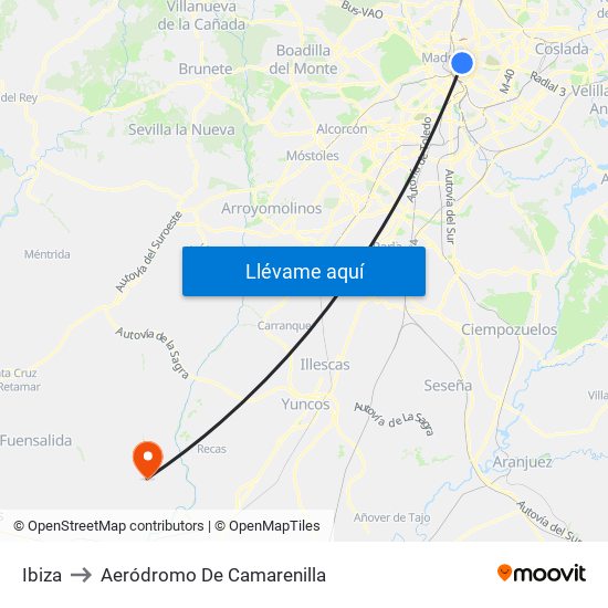 Ibiza to Aeródromo De Camarenilla map