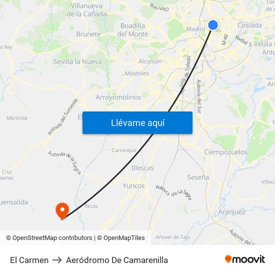 El Carmen to Aeródromo De Camarenilla map