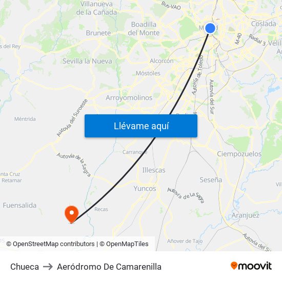 Chueca to Aeródromo De Camarenilla map