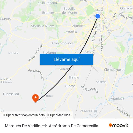 Marqués De Vadillo to Aeródromo De Camarenilla map