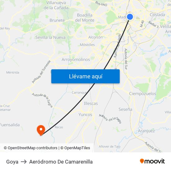 Goya to Aeródromo De Camarenilla map