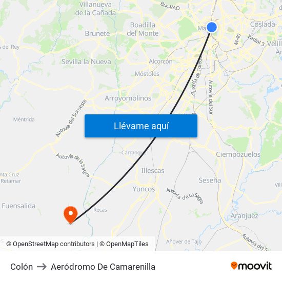 Colón to Aeródromo De Camarenilla map