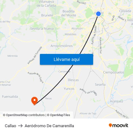 Callao to Aeródromo De Camarenilla map