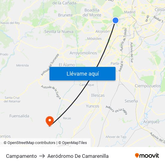 Campamento to Aeródromo De Camarenilla map