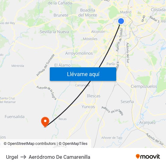 Urgel to Aeródromo De Camarenilla map