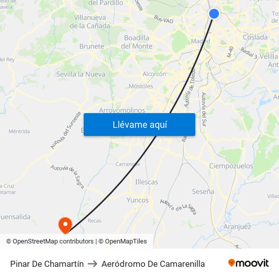 Pinar De Chamartín to Aeródromo De Camarenilla map
