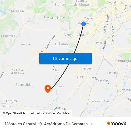 Móstoles Central to Aeródromo De Camarenilla map