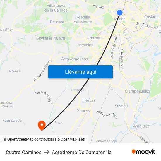 Cuatro Caminos to Aeródromo De Camarenilla map