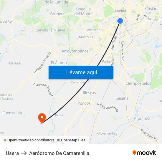 Usera to Aeródromo De Camarenilla map