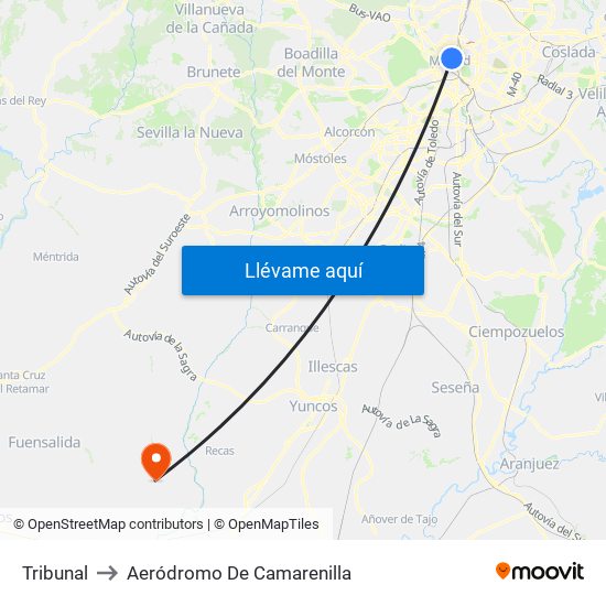 Tribunal to Aeródromo De Camarenilla map