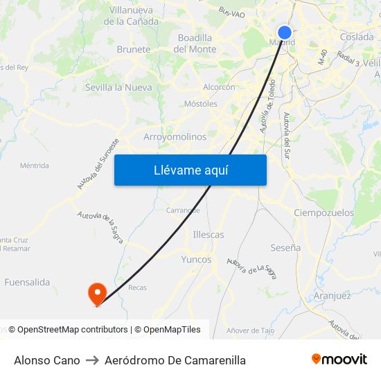 Alonso Cano to Aeródromo De Camarenilla map