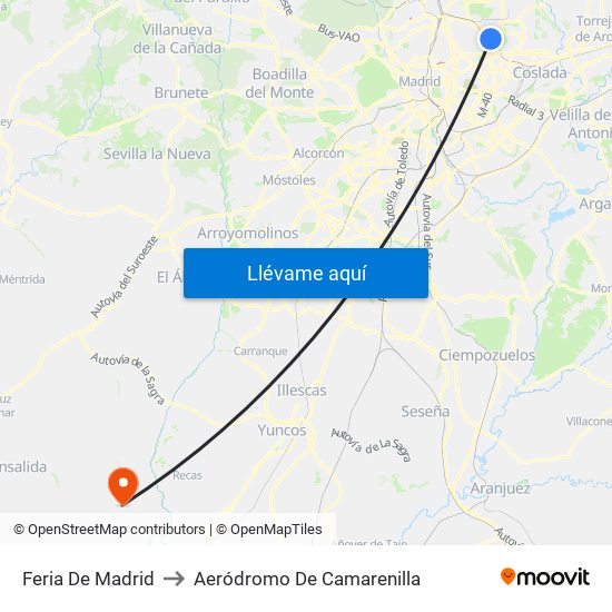 Feria De Madrid to Aeródromo De Camarenilla map