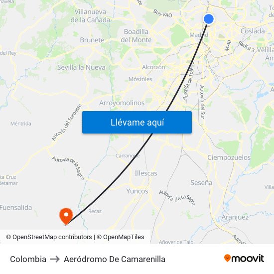 Colombia to Aeródromo De Camarenilla map