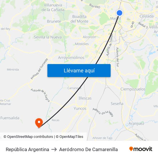 República Argentina to Aeródromo De Camarenilla map