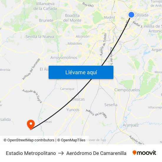 Estadio Metropolitano to Aeródromo De Camarenilla map