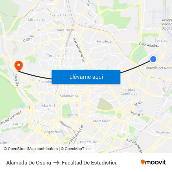 Alameda De Osuna to Facultad De Estadística map