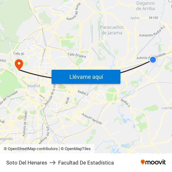 Soto Del Henares to Facultad De Estadística map