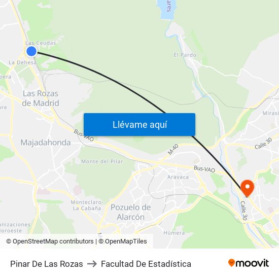 Pinar De Las Rozas to Facultad De Estadística map