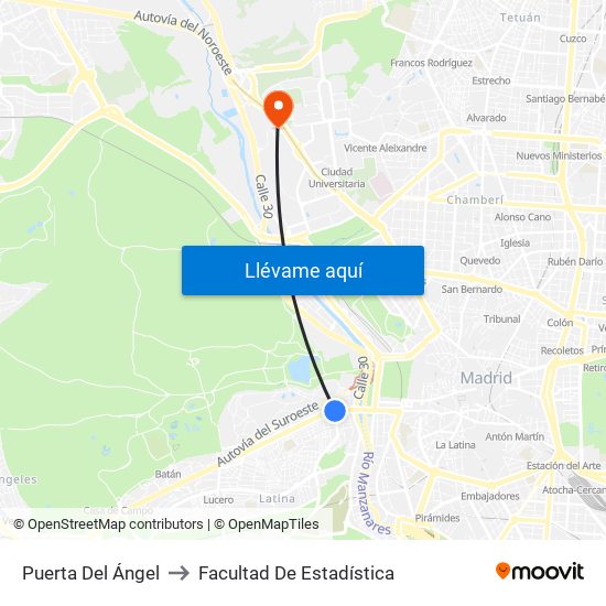 Puerta Del Ángel to Facultad De Estadística map