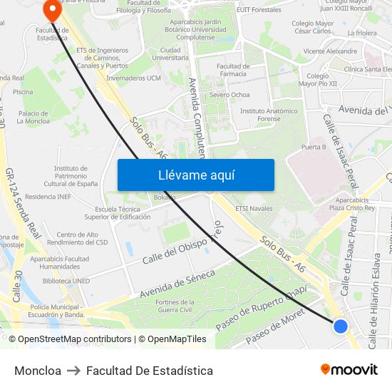 Moncloa to Facultad De Estadística map