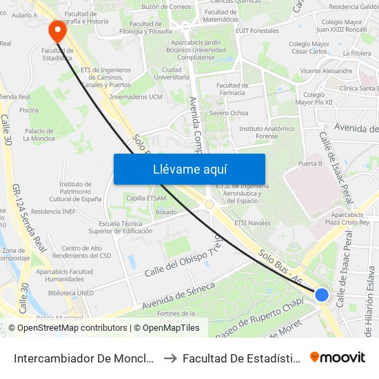 Intercambiador De Moncloa to Facultad De Estadística map