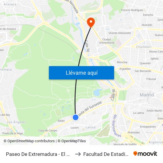 Paseo De Extremadura - El Greco to Facultad De Estadística map